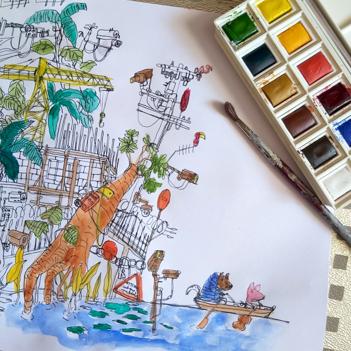 Coloriage – Trois (autres) petits cochons