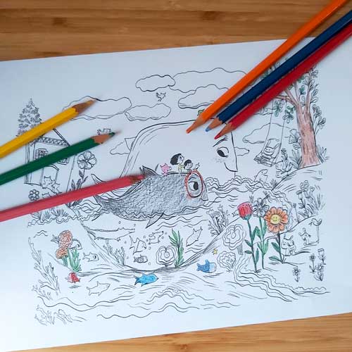 Coloriage – Taxi-baleine